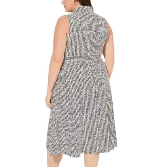 Women's Torrid Poplin Collared Sleeveless Chevron Shirtdress Black White 1 - Picture 2 of 13